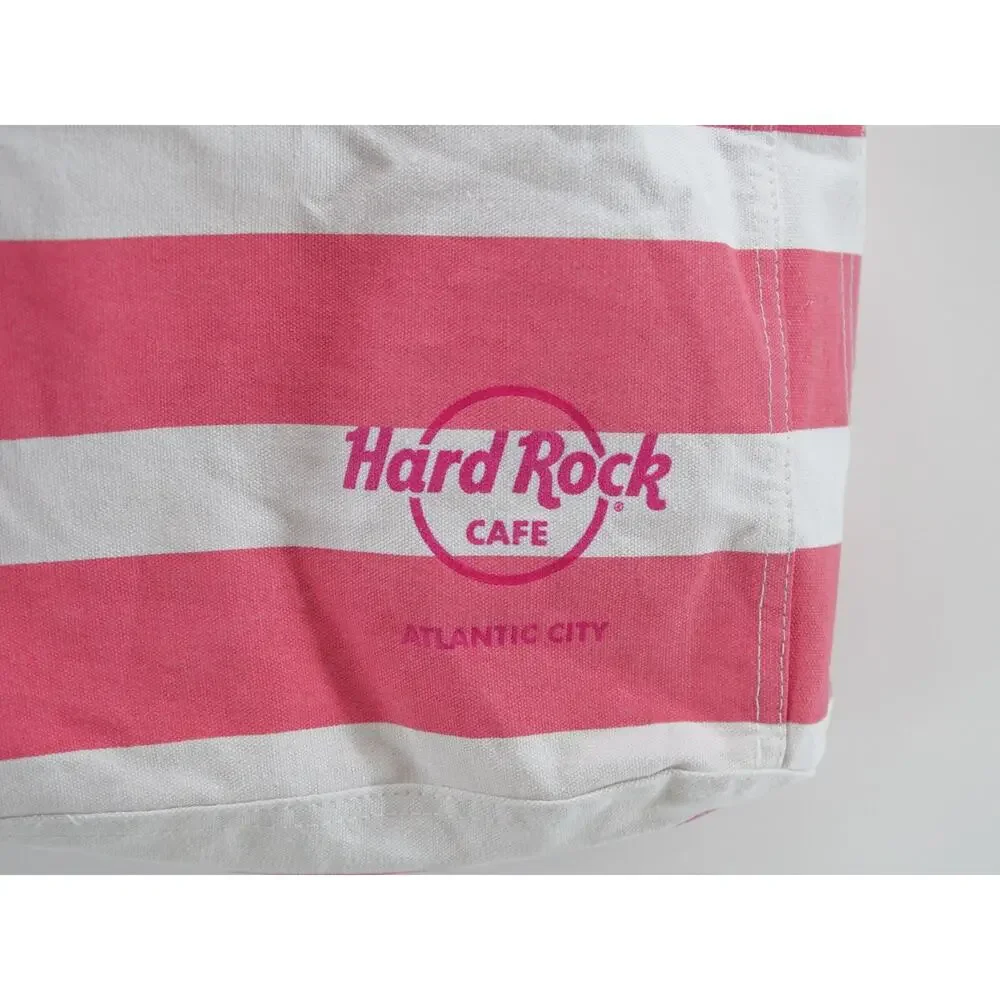 Hard Rock Cafe Pink Striped Beach Rope Handle Tote Summer Bag